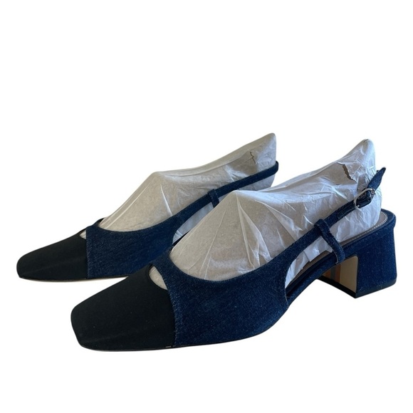 Sam Edelman Tarra Slingback Pumps Black/Navy Denim Block Heel Size 10 New in Box - Picture 8 of 12